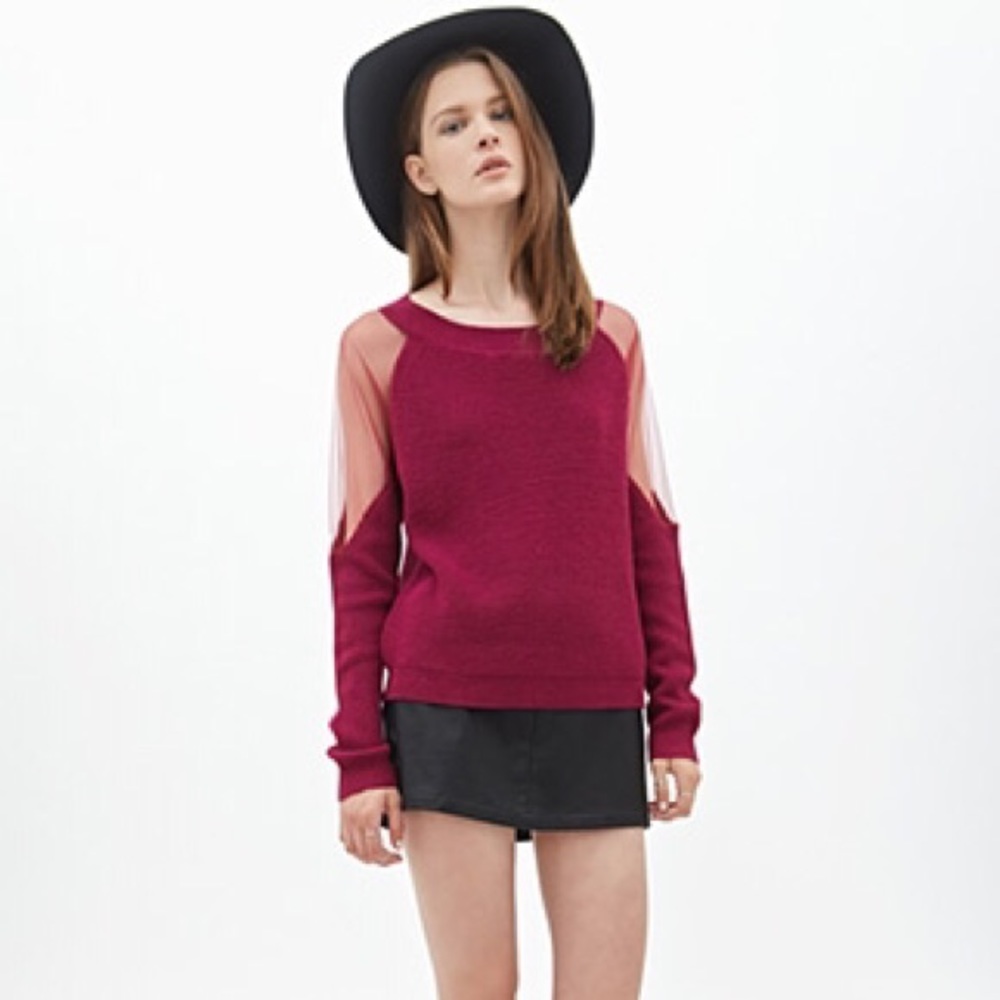 New Magenta Mesh Paneled Top